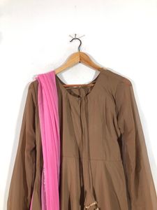 Brown A-Line Kurta &amp; Dupatta (Women’s)
