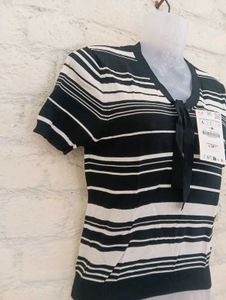 Striped Tie-Neck Top