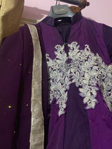 Purple Anarkali Suit with Embroidery