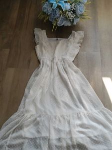 White Swiss Dot Ruffle Dress