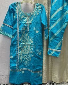 🩵Sky Blue Batik print designer Kurta Set🩵