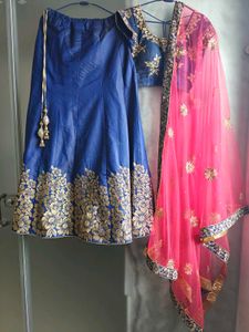 Blue Lehnga With Pink Dupatta