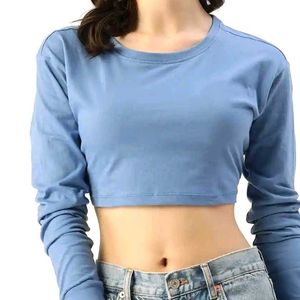 DressBerry Blue Long Sleeve Crop Top