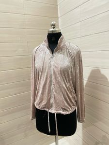 H&amp;M  Light Pink Crashed Velvet Bomber Jacket