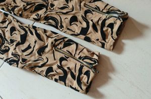 Abstract Print Beige Pants