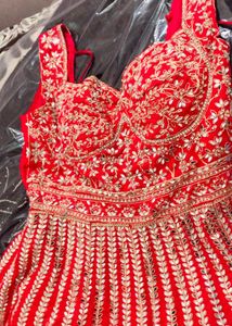 Wedding Gown Pinkis Red, Heavy Dress Embroidery