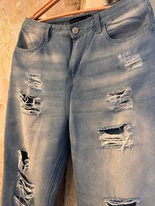 Ripped Denim Jeans- Waist- 34 High Waist