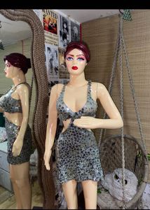Silver Animal Print Cutout Mini Dress