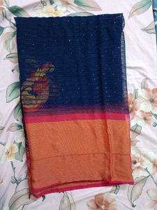 Elegant Navy Blue Saree with Sequin Detailing