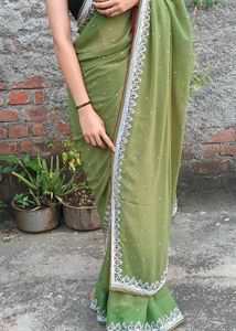 Elegant Green Saree with pearls work