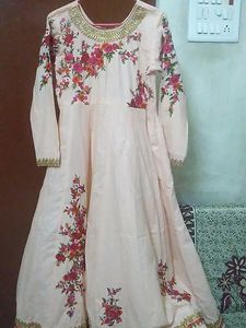 Peach Colour Anarkali Dress For Festive wear.