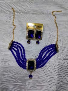Blue Beaded Necklace &amp; Earring Set