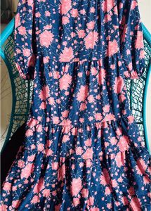 Pantaloons Navy Printed Casual Calf Dress Women