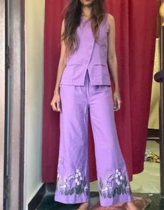 Lilac Embroidered Linen Set
