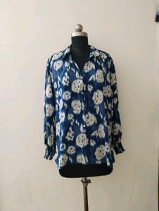 plus size Blue Floral Print Shirt