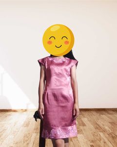 Elegant Mauve Satin Dress with Floral Embroidery