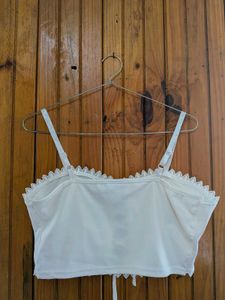White Lace Trim Corset Top
