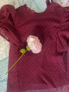 Burgundy Polka Dot Top