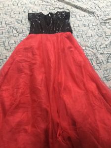 Gown, Long Black Up And Red Bottom,