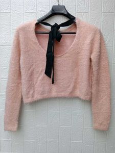 New With Tag Korean Fluffy Pink Knit Sweater
