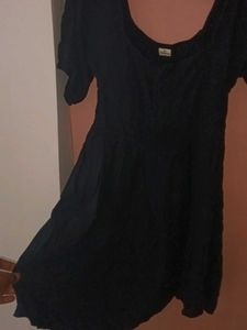 Black Square Neck Puff Sleeve Dress