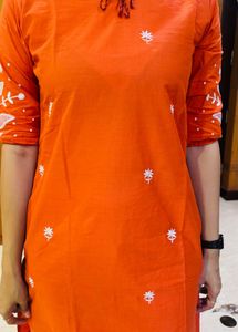 Orange Embroidered Kurti Set