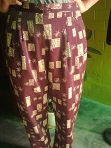 Vintage Patterned High-Waisted Pants