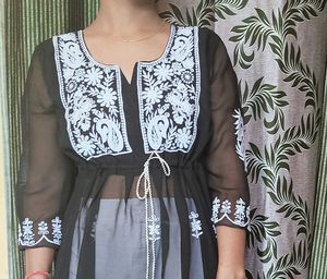 Embroidered Tie-Front Tunic