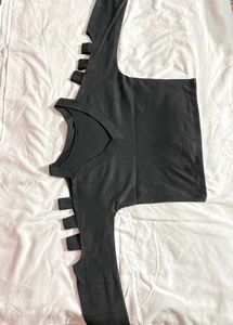 Black Cutout Long Sleeve Top