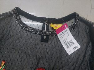 Trendy Black Straight Net Kurti(M)