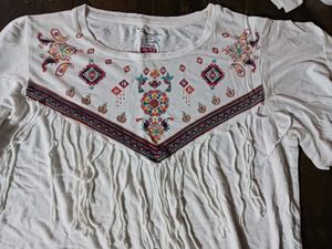 Embroidered Fringe Top