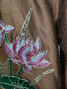 Silk Kurta with Floral Embroidery