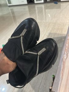 Black Embellished Slip-On Sneakers