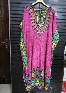 Women Pink African Print Kaftan Maxi Dress