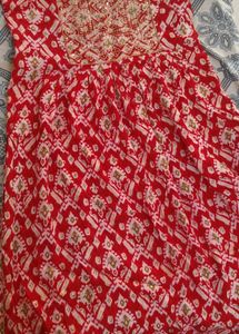 Red Printed Kurti with Embroidery