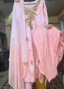 Pure Soft Cotton Peach Embroidered Kurta Set
