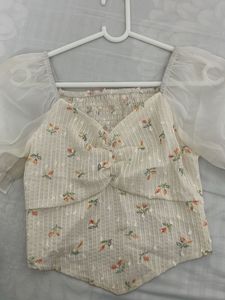 Floral Sheer Sleeve Crop Top