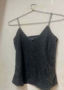 Shimmery Black Crop Top