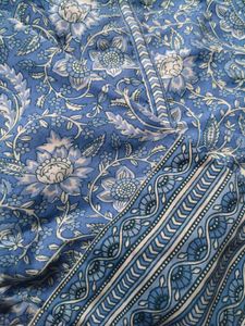 Blue Floral Print Long Sleeve Short Kurti
