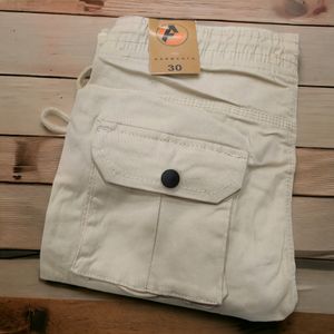 Ankle Length Six Pocket Joggers For Men Cream