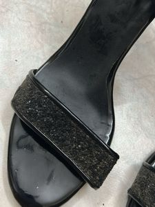 Black Glitter Block Heels