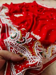 moti work heavy red ♥️ saree with blouse 😍