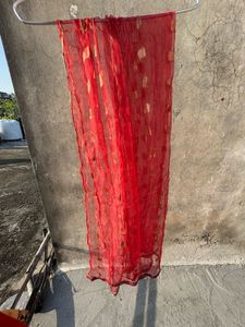 Red Embroidered Kurti With Salwar And Dupatta.