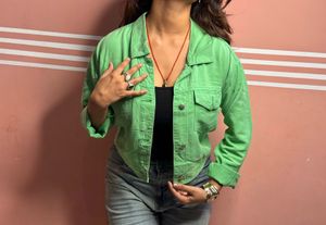 Lime Green Cropped Denim Jacket