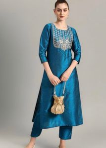 Elegant Blue Embroidered Kurta Set