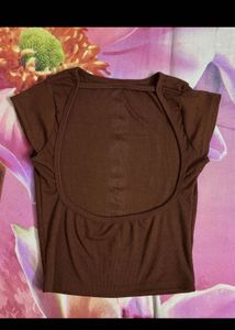 Brown Ribbed Knit Top
