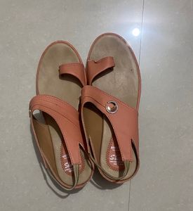 Orange Heels With Golden Button