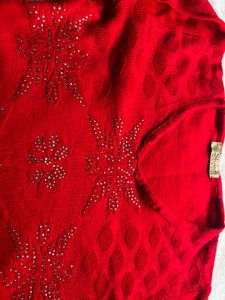 Red Embellished Sweater