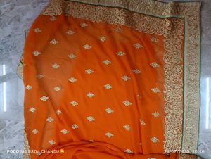 Orange Embroidered Saree