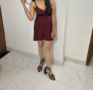 Burgundy Twist-Front Mini Dress